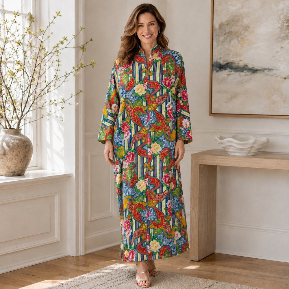 Ruth Norman New York Floral Paisley Maxi Dress Caftan Hostess Dress One Size